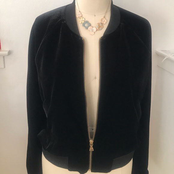 Express black velvet bomber jacket - Picture 1 of 4